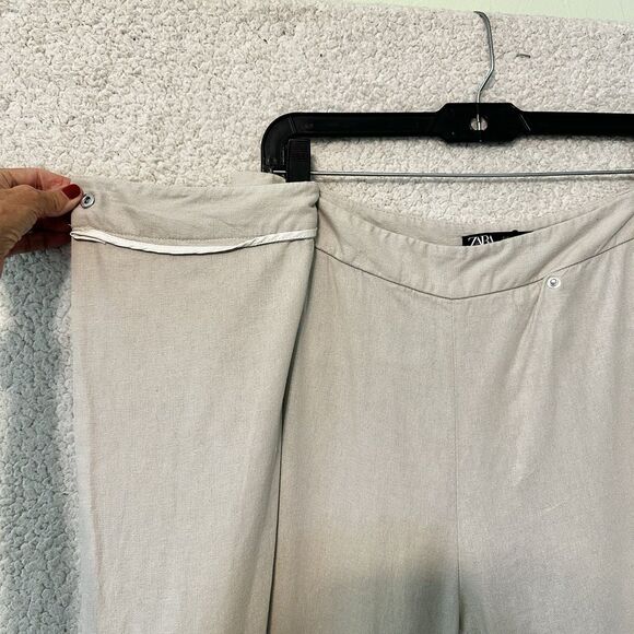 ZARA WOMAN LINEN BLEND PAREO PANTS TROUSERS LIGHT BEIGE Size‎ L - Picture 5 of 13